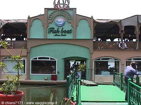 Floating 'Fish Boat' restaurant at Ain Sokhna, green walkway over the water