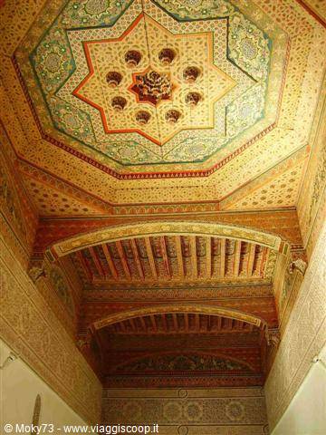 Painted wooden ceiling with eight-pointed star, Moroccan palace, Marrakech