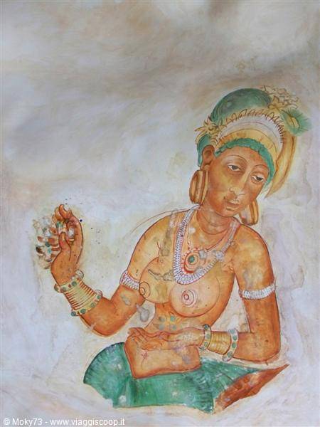 Fresco of a lady holding flowers, Sigiriya wall painting