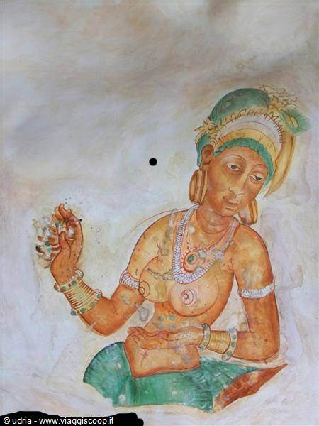 Fresco of a maiden holding flowers and jewels, famous Sigiriya wall painting