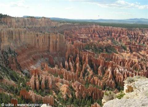 Red and orange hoodoos filling the Bryce Canyon amphitheater under daylight