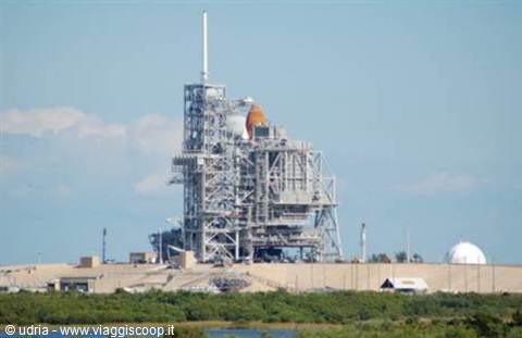Space shuttle on the launch pad at Kennedy Space Center