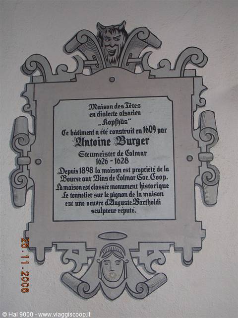 Plaque of the Maison des Têtes in Colmar, built in 1609 by Antonie Burger