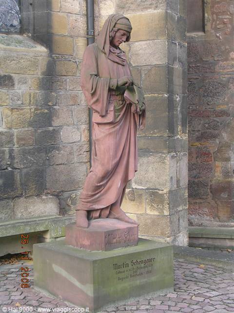 Red sandstone statue of Martin Schongauer by the collegiate church, Colmar