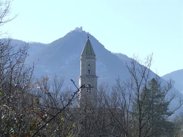 MONTELLA- The bell tower of the Convent of St. Francis and, in the background, the Sanctuary of the Holy Saviour