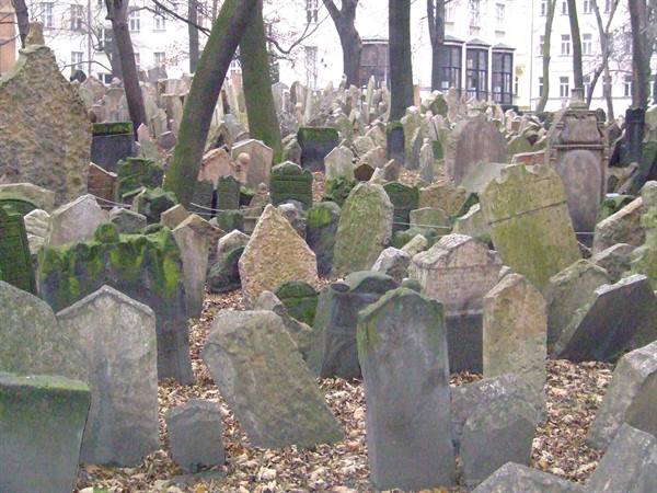 Tombstones piled up in the Jewish Cemetery in Prague