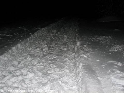 The tracks of our vehicles in deep snow