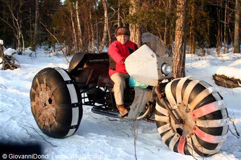 We find a tricycle built to travel on the frozen lake