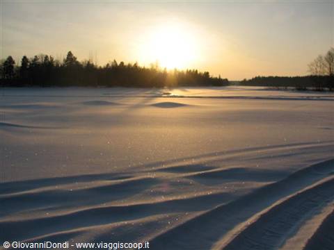 At sunset the snow turns pink