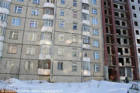 The apartment blocks are dilapidated