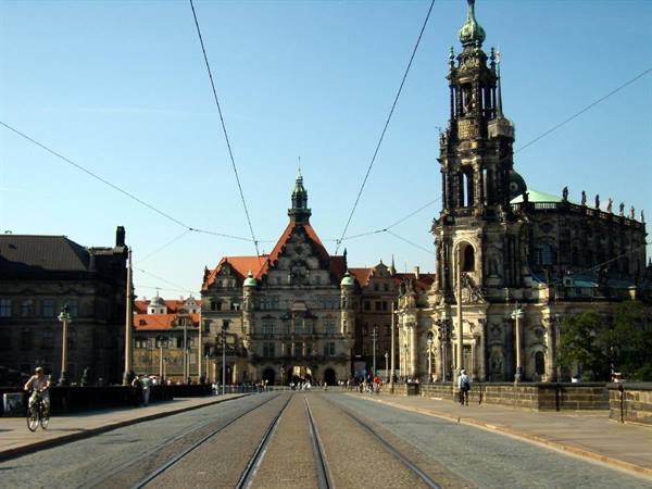Dresden, view over the Altmarkt, Cathedral and Georgentor