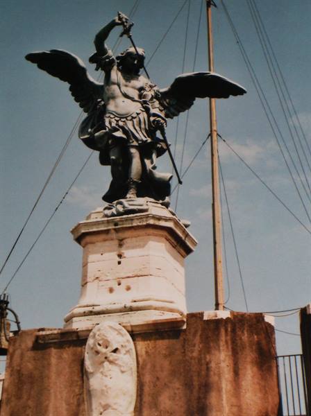 Bronze statue of Archangel Michael raising his sword atop Castel Sant'Angelo