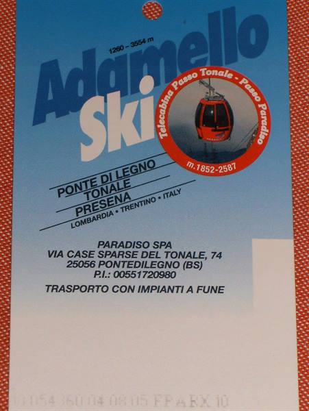 Adamello Ski lift pass for the cable cars of Ponte di Legno, Tonale and Presena