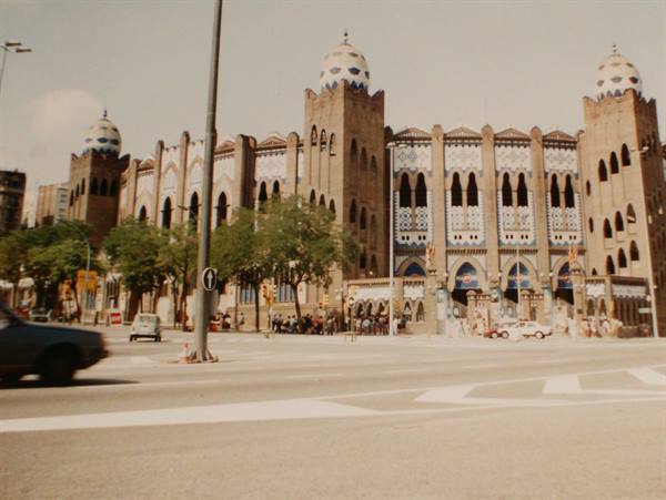 Barcelona's La Monumental, brick bullring with towers and tiled domes