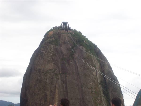 Cable car cables rising toward the station atop Sugarloaf Mountain
