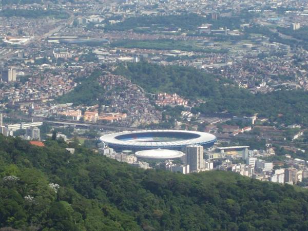 Maracanã Stadium seen from above amid Rio's green hills