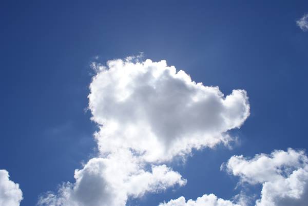 White cloud lit by the sun in a deep blue sky