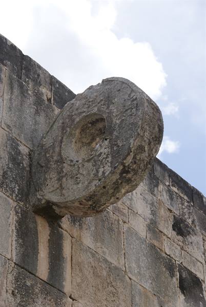 Maya stone ring on the ballcourt wall at Chichén Itzá