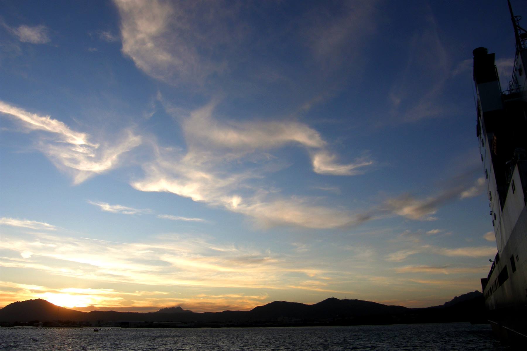 Sunset over the port of Olbia