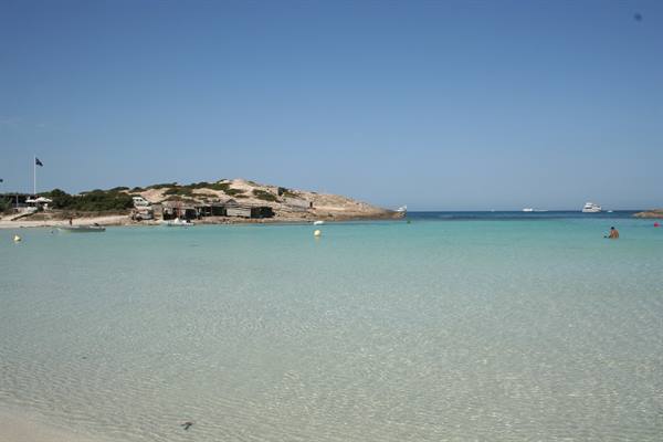 Clear turquoise water over sand and granite, Bonne Terrasse beach, Cavalaire