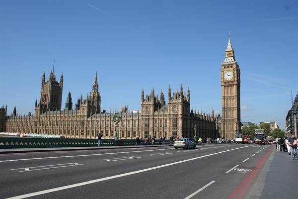 Big Ben and Westminster Palace from Westminster Bridge, in the sunshine