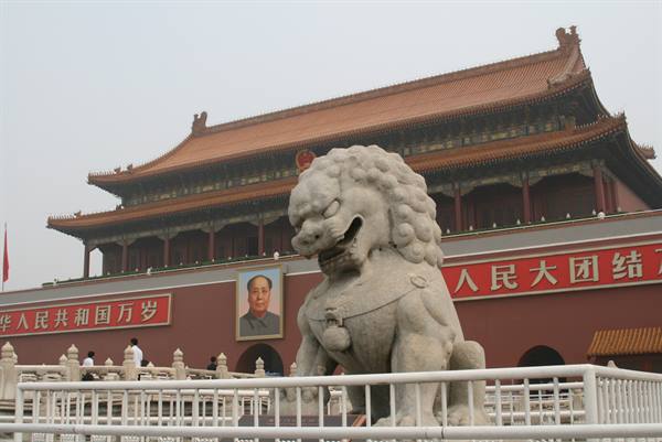 Stone lion statue in front of Tiananmen Gate, Beijing