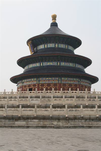Temple of Heaven in Beijing, blue round roof above marble terrace