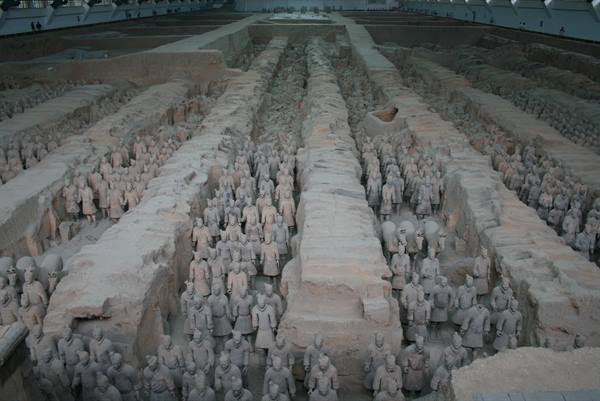 Terracotta Army: rows of clay soldiers in the excavation pits, Xi'an