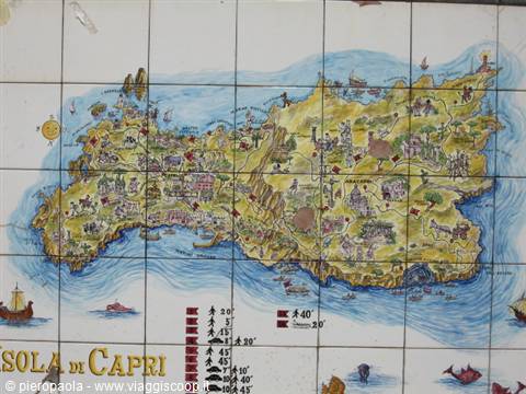 Painted ceramic tile map of Capri island