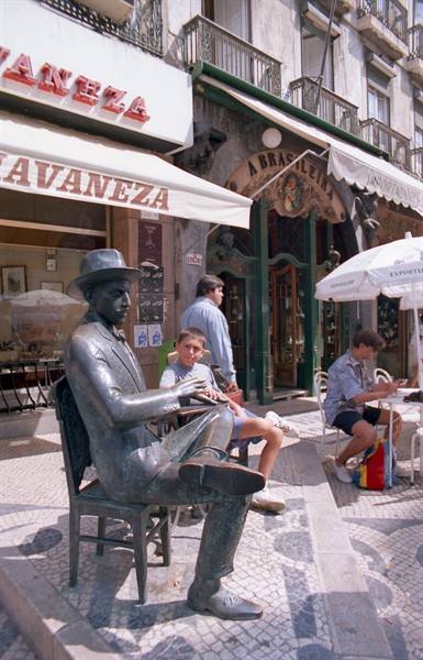 Lisbon - statue in front of the historic Café A Brasileira
