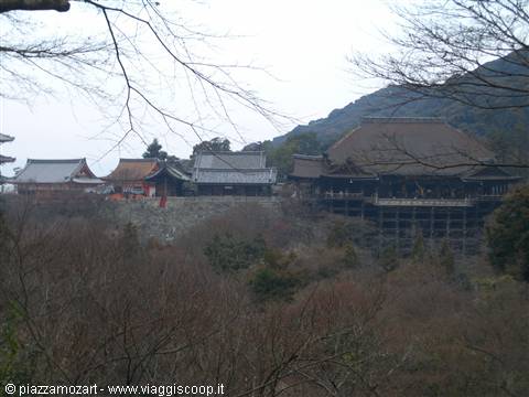 Kiyomizu-dera wooden temple on stilts among bare trees, Kyoto