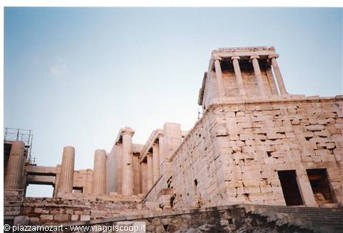 Temple of Athena Nike and Propylaea on the Acropolis, golden morning marble