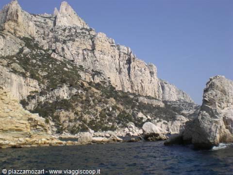 White limestone cliffs and blue sea in the Calanques of Marseille