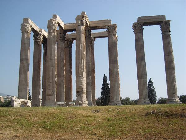 Fallen Corinthian columns of the Temple of Olympian Zeus in Athens