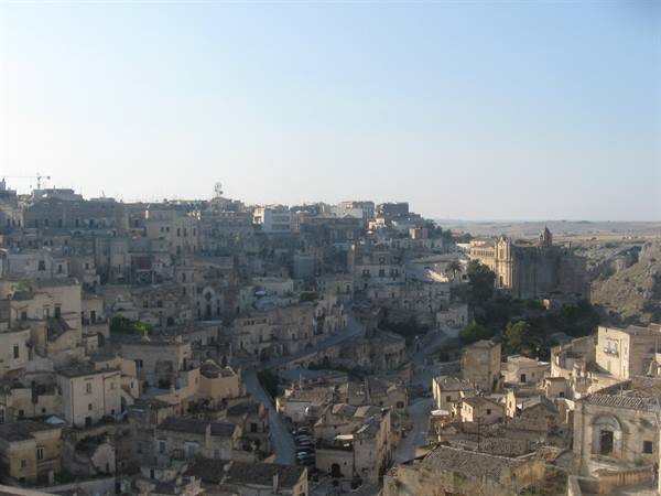 The Sassi of Matera, limestone houses under clear morning light