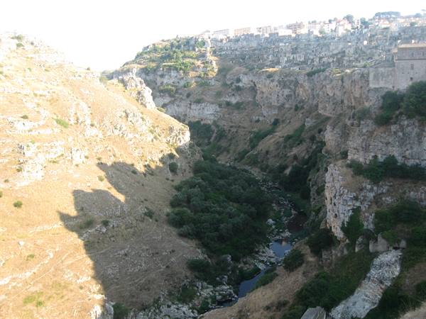 The Gravina ravine and river beneath the Sassi of Matera