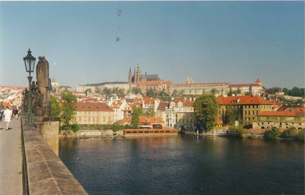 From Charles Bridge toward Prague Castle above the Vltava River