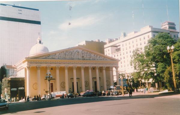 Buenos Aires Metropolitan Cathedral neoclassical colonnade with traffic outside
