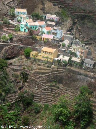 Village of colorful houses on cultivated terraces, Santo Antão