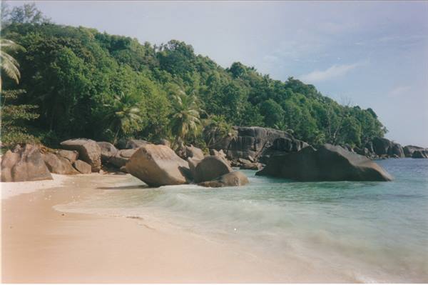 granite cliff at Anse Takamaka