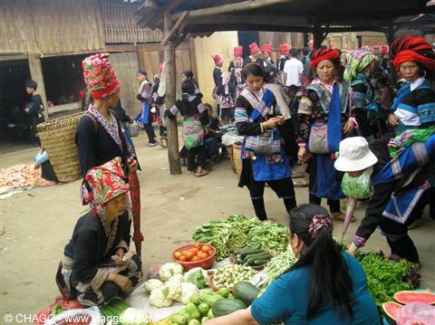 market at Lao Cai, women of the Hoa tribe
