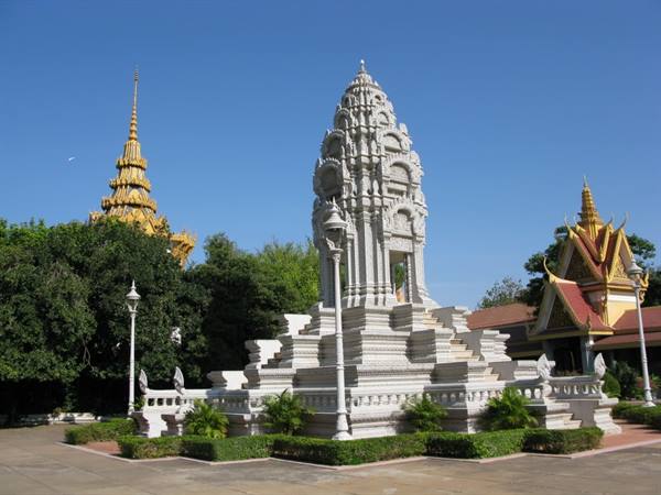 Carved white stupa in the Royal Palace complex of Phnom Penh