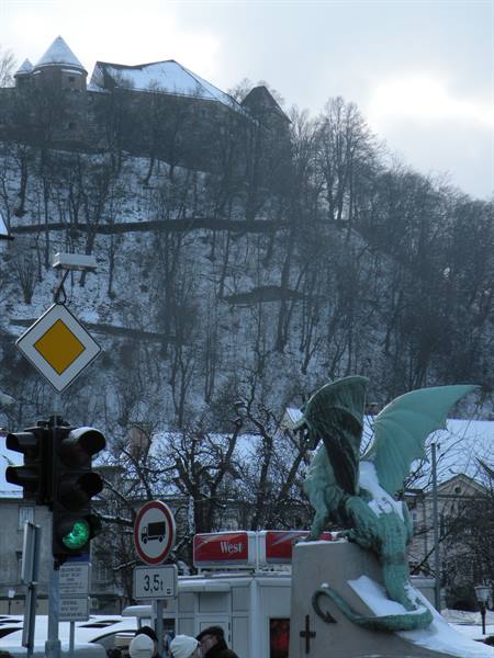 view of the castle from the dragon bridge