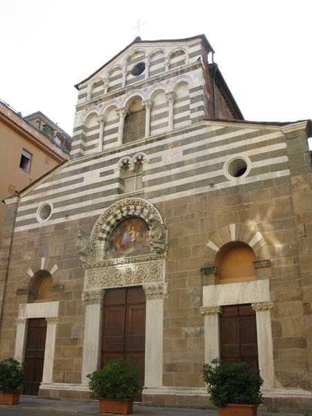 Romanesque banded stone facade of San Paolo a Ripa d'Arno, Pisa