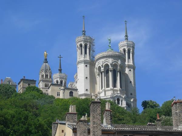 Notre-Dame de Fourvière basilica rising above Lyon rooftops