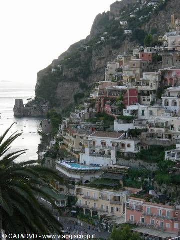 Positano's colorful houses tumble down the cliff toward the sea