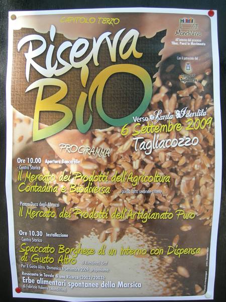 Poster for the Riserva Bio fair in Tagliacozzo, September 6, 2009