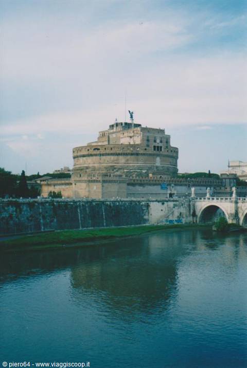 Castel Sant'Angelo brick fortress reflecting in the Tiber, Rome