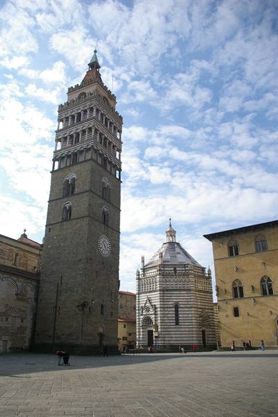 The Baptistery of San Giovanni and the cathedral bell tower in Pistoia
