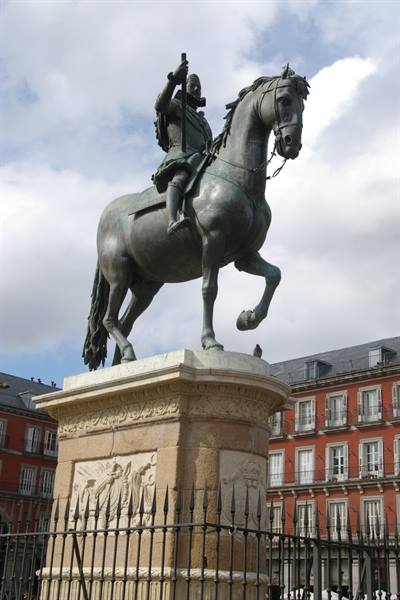 Bronze equestrian statue of Philip III in Madrid's Plaza Mayor